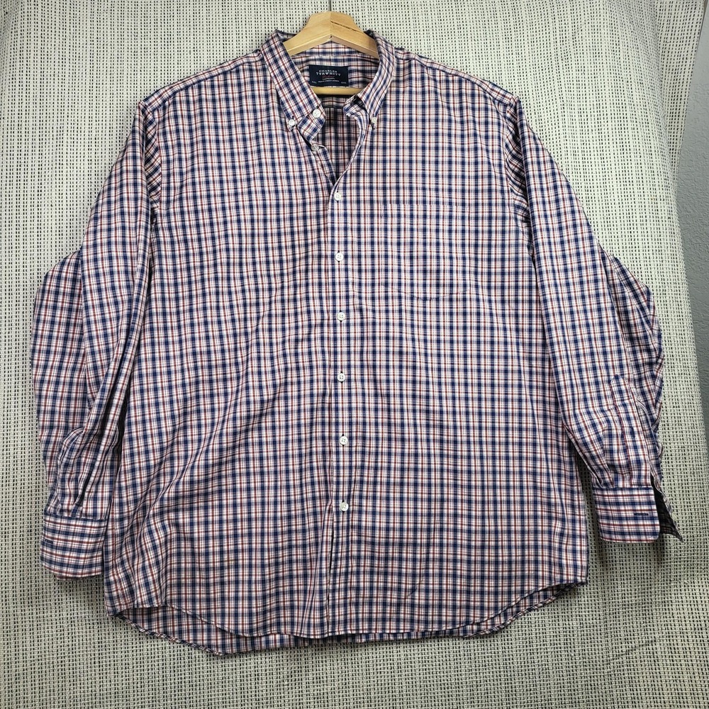 Charles Tyrwhitt Shirt‎ Mens 2XL Blue Red Plaid Button Down Non Iron Classic Fit